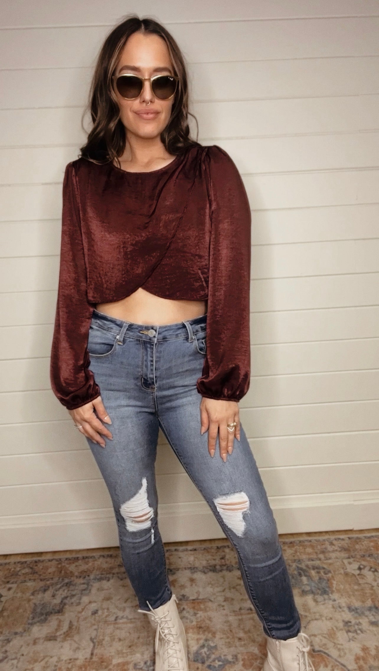 Burgundy Babe Satin Crop